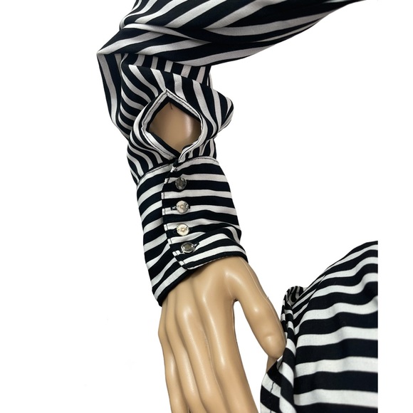 Ann Miller Women’s Size Small (G) Long Sleeve Keyhole Neck Tie Waist Striped Top - Picture 5 of 8